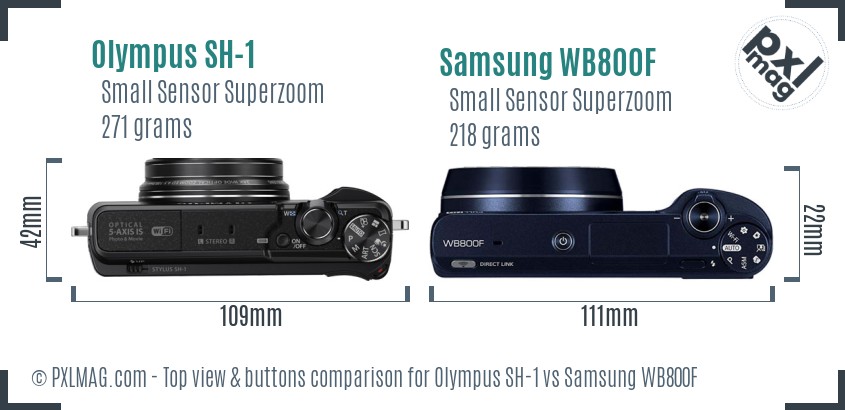 Olympus SH-1 vs Samsung WB800F top view buttons comparison