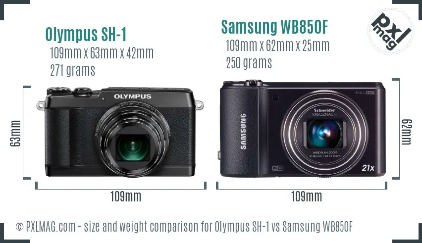 Olympus SH-1 vs Samsung WB850F size comparison Olympus SH-1 vs Samsung WB850F size comparison