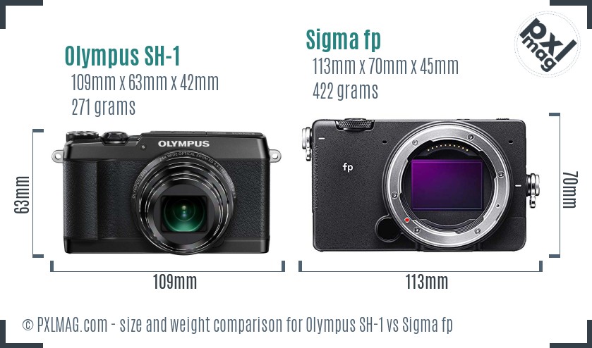 Olympus SH-1 vs Sigma fp size comparison