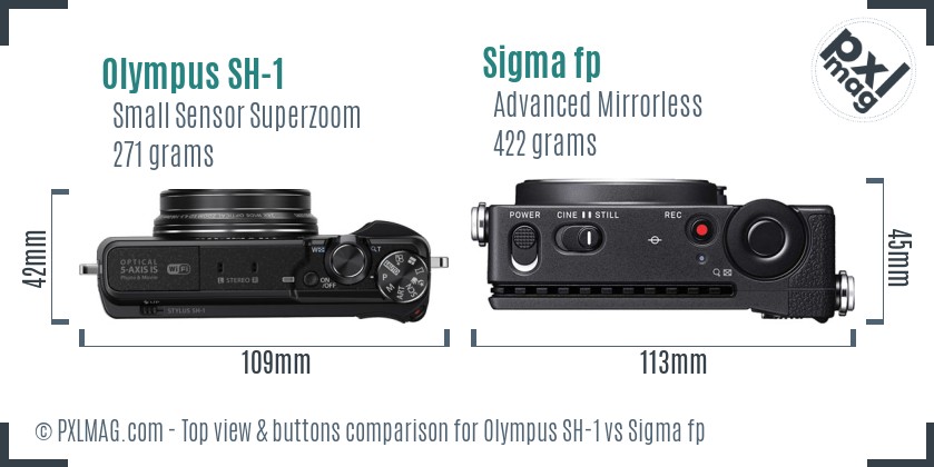 Olympus SH-1 vs Sigma fp top view buttons comparison