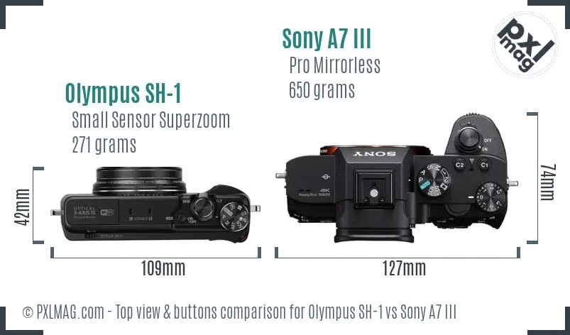 Olympus SH-1 vs Sony A7 III top view buttons comparison