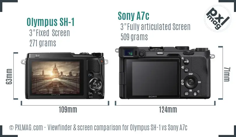 Olympus SH-1 vs Sony A7c Screen and Viewfinder comparison