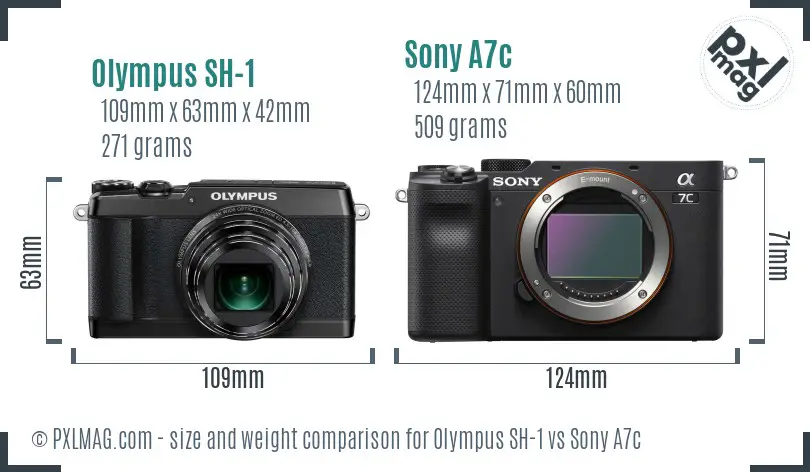 Olympus SH-1 vs Sony A7c size comparison