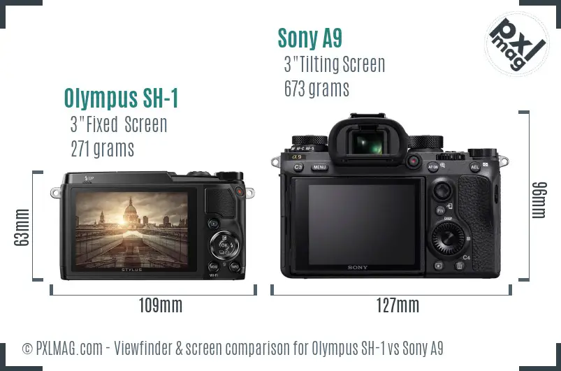 Olympus SH-1 vs Sony A9 Screen and Viewfinder comparison