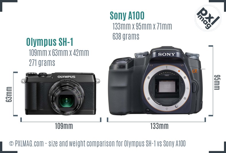 Olympus SH-1 vs Sony A100 size comparison