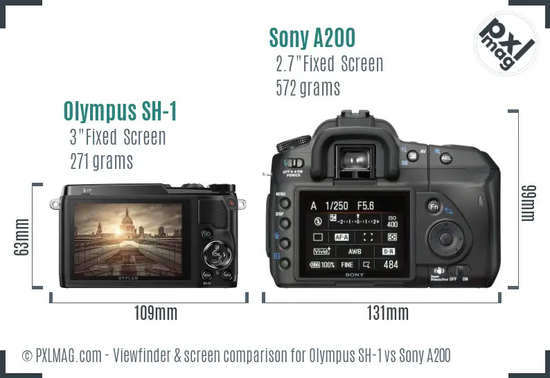 Olympus SH-1 vs Sony A200 Screen and Viewfinder comparison