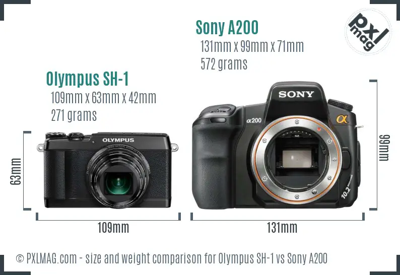 Olympus SH-1 vs Sony A200 size comparison