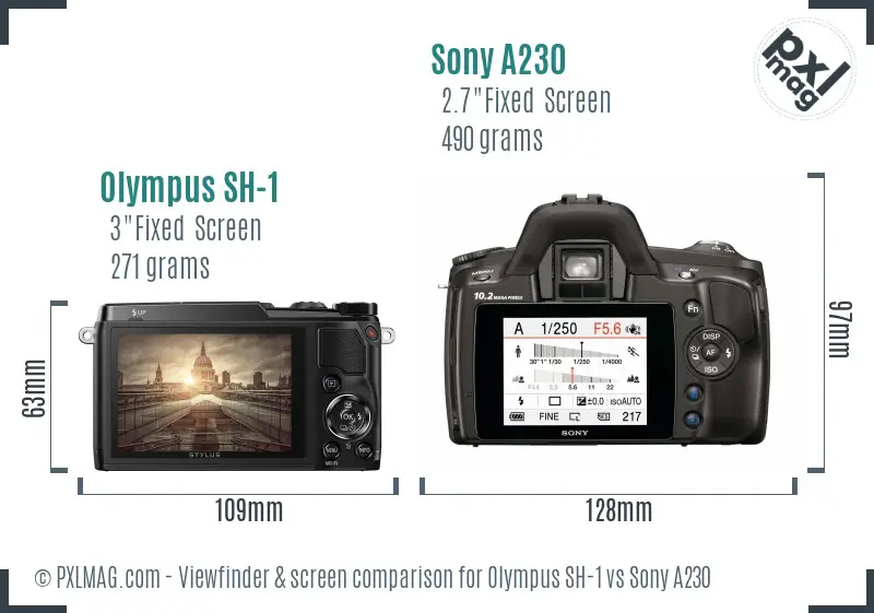 Olympus SH-1 vs Sony A230 Screen and Viewfinder comparison