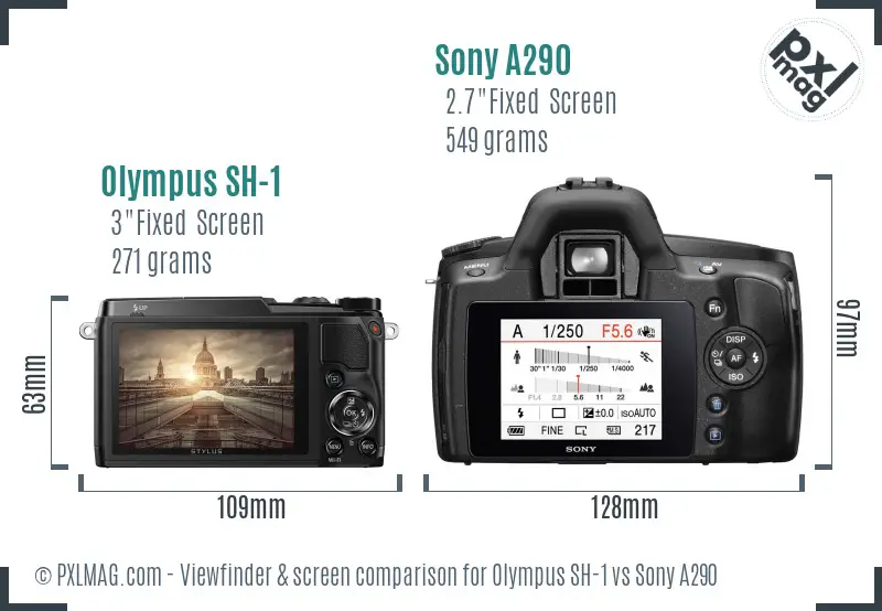 Olympus SH-1 vs Sony A290 Screen and Viewfinder comparison