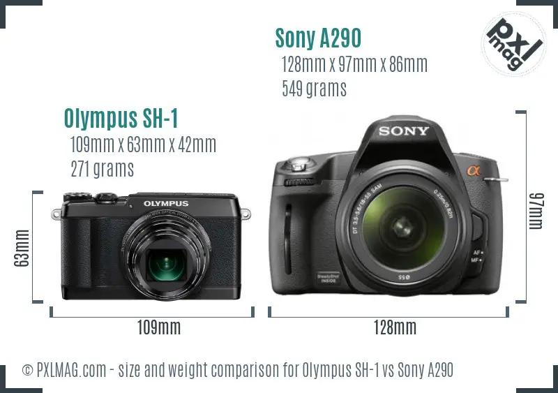 Olympus SH-1 vs Sony A290 size comparison