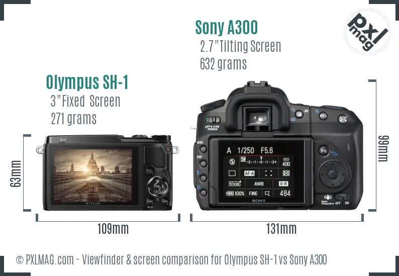 Olympus SH-1 vs Sony A300 Screen and Viewfinder comparison