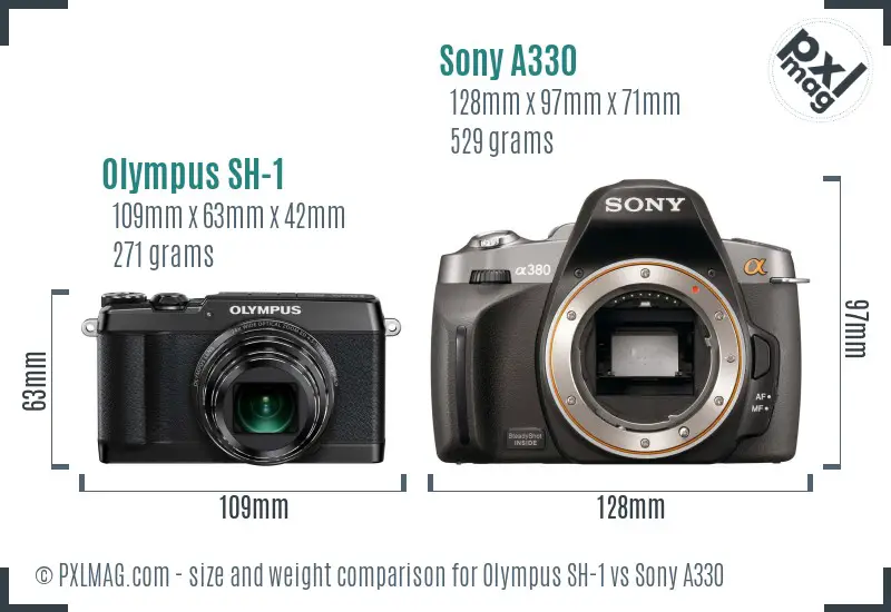 Olympus SH-1 vs Sony A330 size comparison