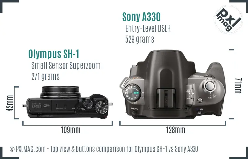 Olympus SH-1 vs Sony A330 top view buttons comparison