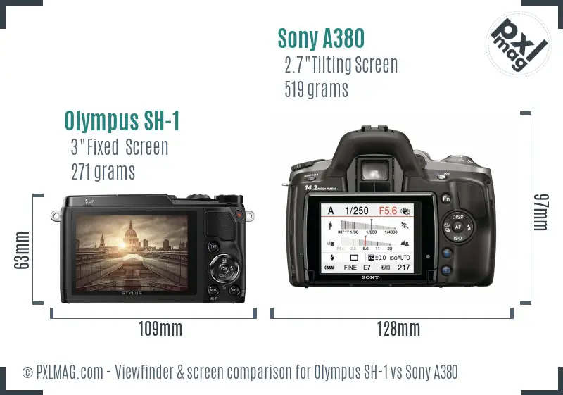 Olympus SH-1 vs Sony A380 Screen and Viewfinder comparison