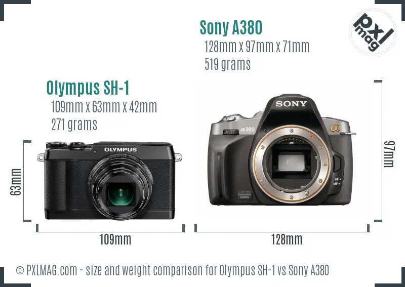 Olympus SH-1 vs Sony A380 size comparison