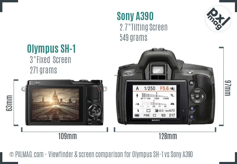 Olympus SH-1 vs Sony A390 Screen and Viewfinder comparison