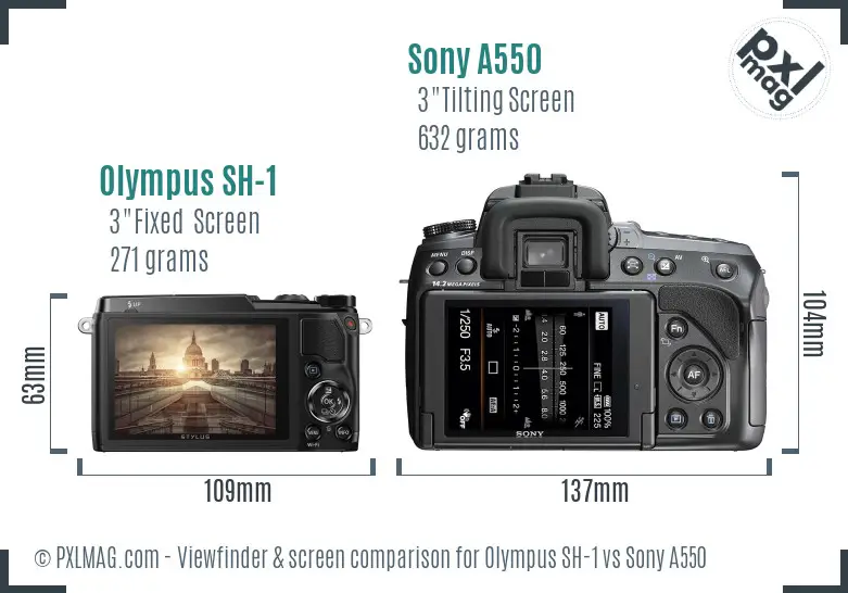 Olympus SH-1 vs Sony A550 Screen and Viewfinder comparison
