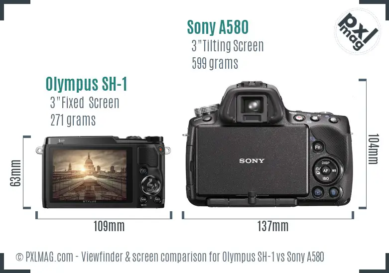 Olympus SH-1 vs Sony A580 Screen and Viewfinder comparison