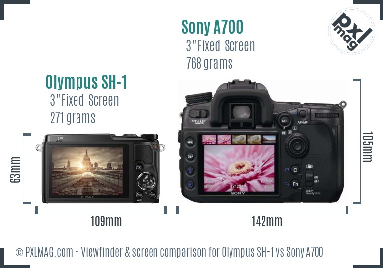 Olympus SH-1 vs Sony A700 Screen and Viewfinder comparison