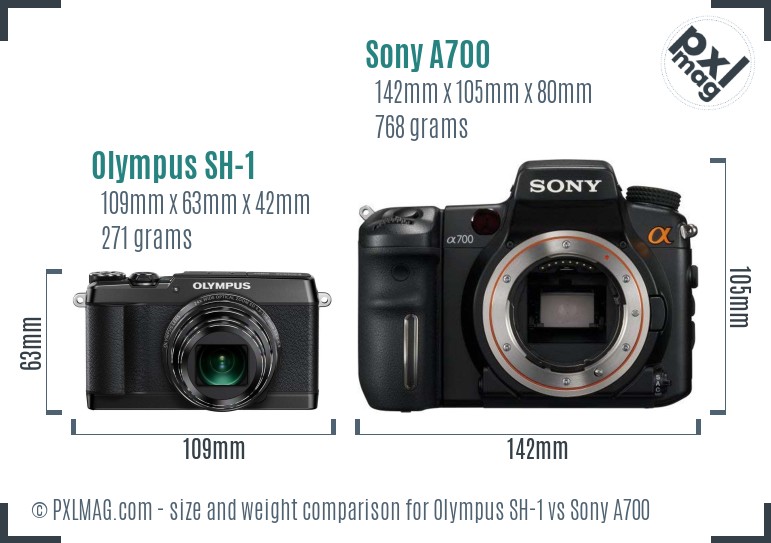 Olympus SH-1 vs Sony A700 size comparison