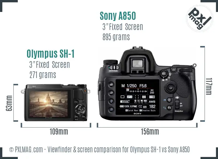 Olympus SH-1 vs Sony A850 Screen and Viewfinder comparison