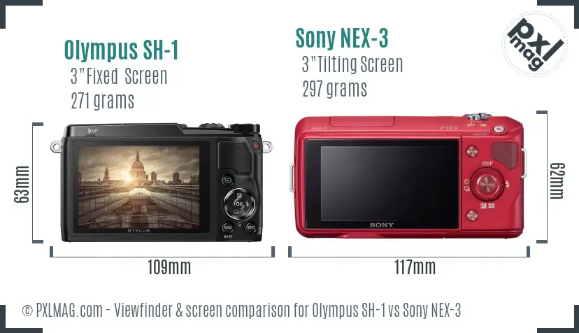 Olympus SH-1 vs Sony NEX-3 Screen and Viewfinder comparison