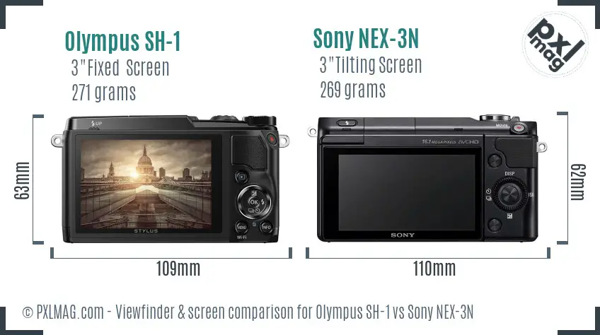Olympus SH-1 vs Sony NEX-3N Screen and Viewfinder comparison