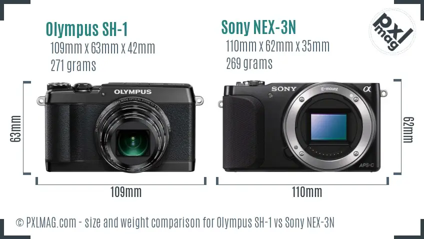 Olympus SH-1 vs Sony NEX-3N size comparison