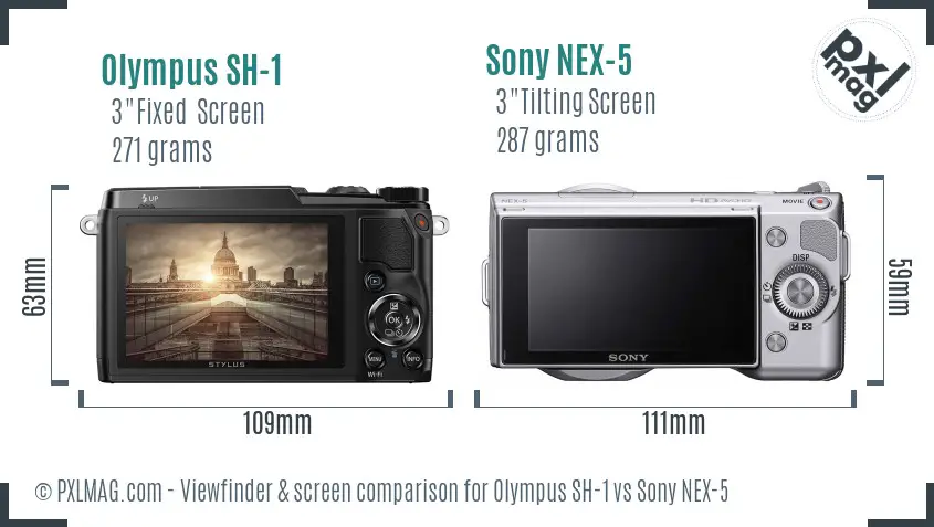 Olympus SH-1 vs Sony NEX-5 Screen and Viewfinder comparison