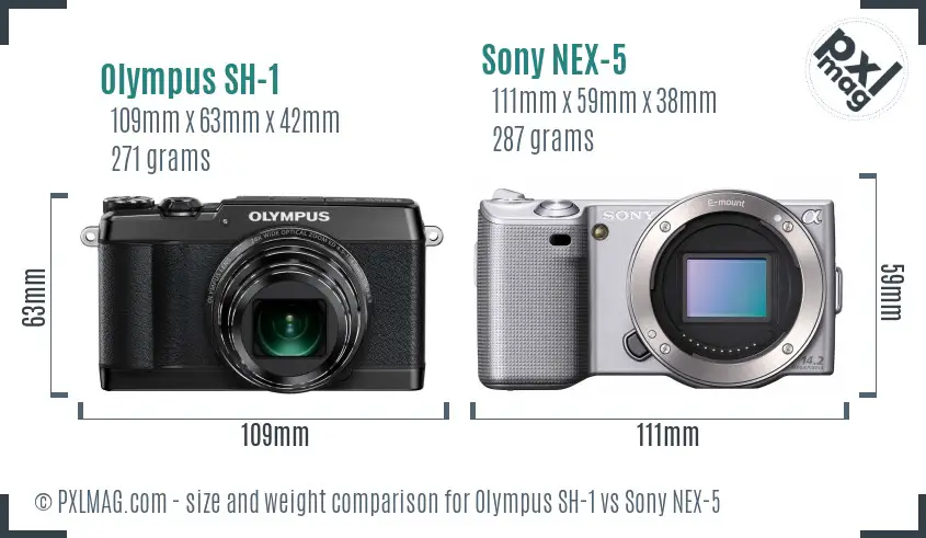 Olympus SH-1 vs Sony NEX-5 size comparison