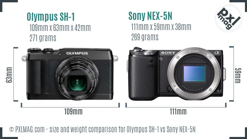 Olympus SH-1 vs Sony NEX-5N size comparison