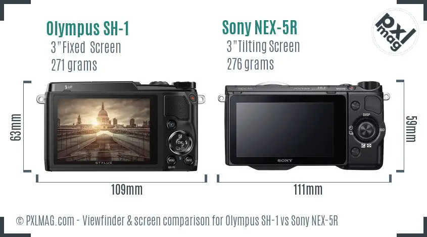 Olympus SH-1 vs Sony NEX-5R Screen and Viewfinder comparison