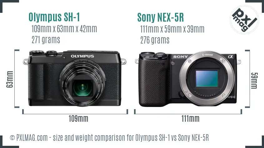 Olympus SH-1 vs Sony NEX-5R size comparison