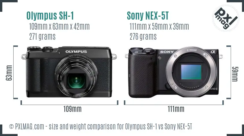Olympus SH-1 vs Sony NEX-5T size comparison