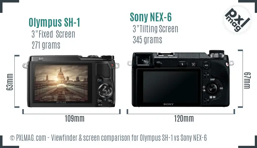 Olympus SH-1 vs Sony NEX-6 Screen and Viewfinder comparison