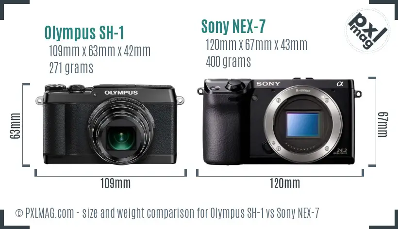 Olympus SH-1 vs Sony NEX-7 size comparison