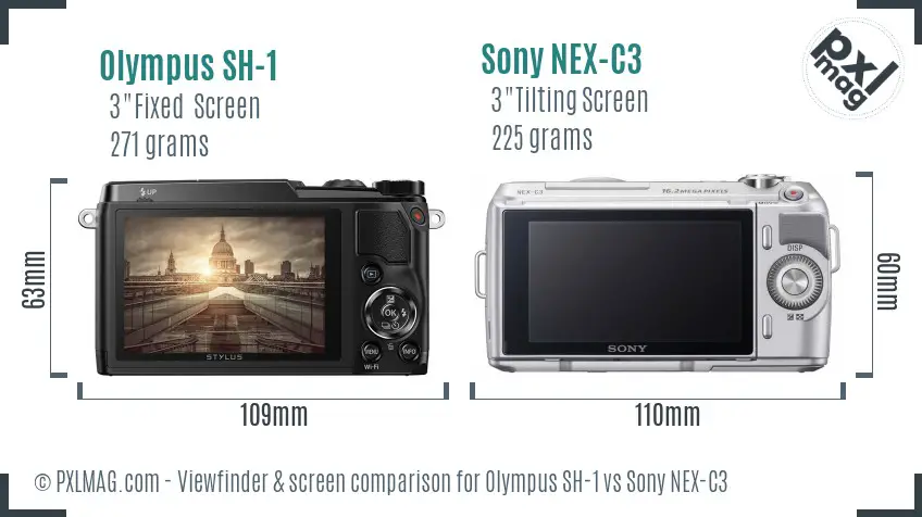 Olympus SH-1 vs Sony NEX-C3 Screen and Viewfinder comparison