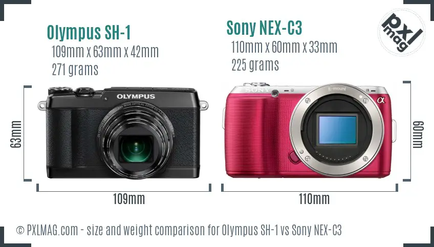 Olympus SH-1 vs Sony NEX-C3 size comparison