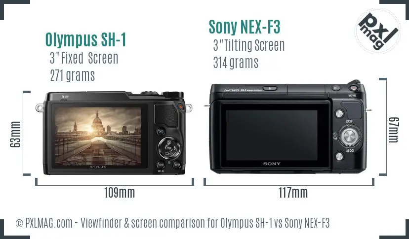 Olympus SH-1 vs Sony NEX-F3 Screen and Viewfinder comparison