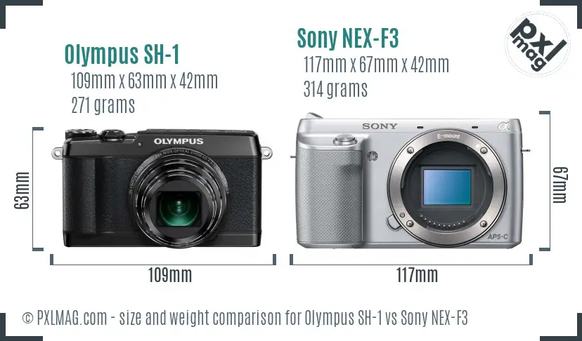 Olympus SH-1 vs Sony NEX-F3 size comparison