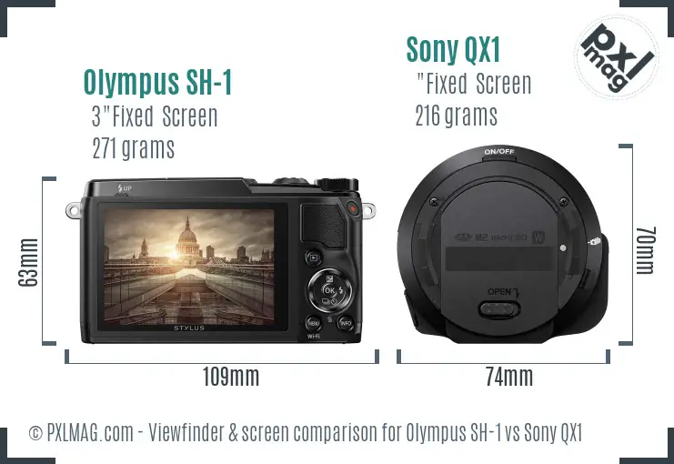 Olympus SH-1 vs Sony QX1 Screen and Viewfinder comparison