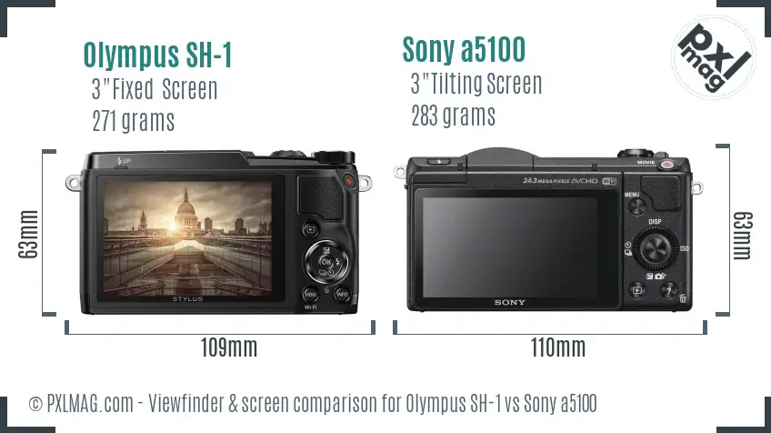 Olympus SH-1 vs Sony a5100 Screen and Viewfinder comparison