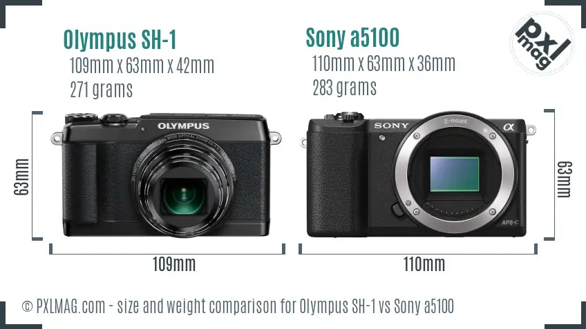 Olympus SH-1 vs Sony a5100 size comparison