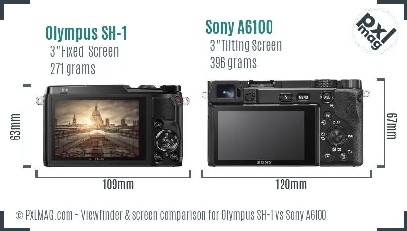 Olympus SH-1 vs Sony A6100 Screen and Viewfinder comparison