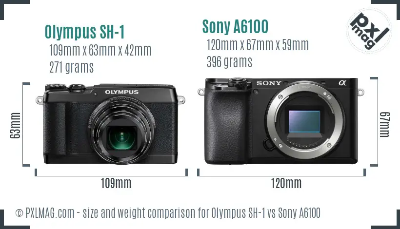 Olympus SH-1 vs Sony A6100 size comparison