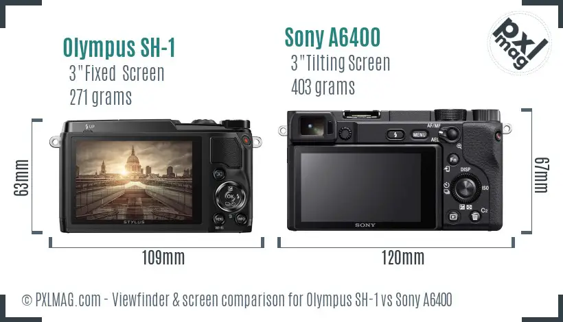 Olympus SH-1 vs Sony A6400 Screen and Viewfinder comparison