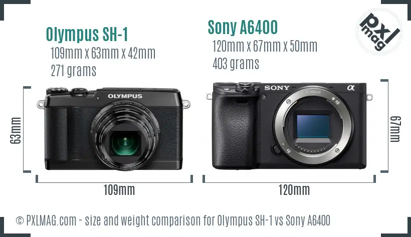 Olympus SH-1 vs Sony A6400 size comparison