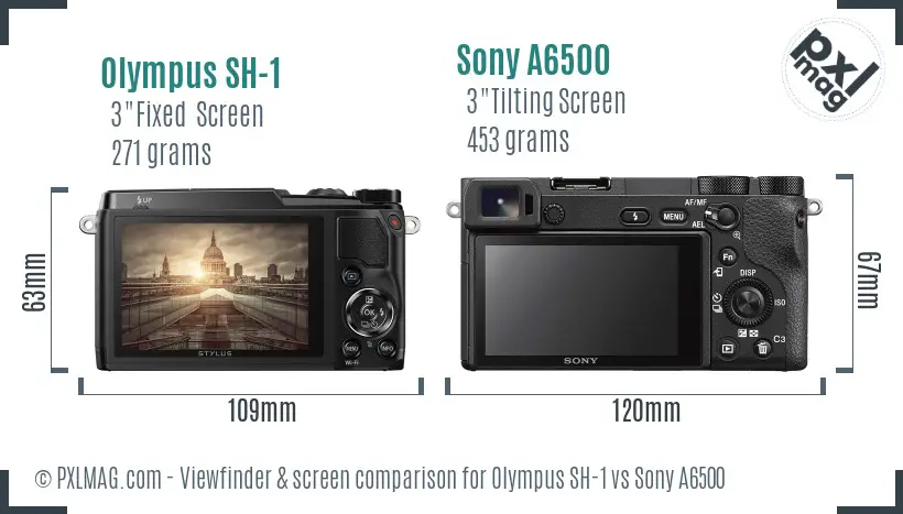 Olympus SH-1 vs Sony A6500 Screen and Viewfinder comparison