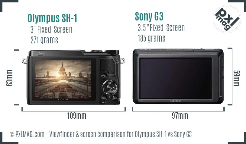 Olympus SH-1 vs Sony G3 Screen and Viewfinder comparison