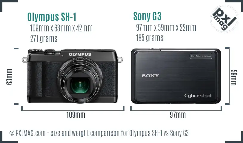 Olympus SH-1 vs Sony G3 size comparison